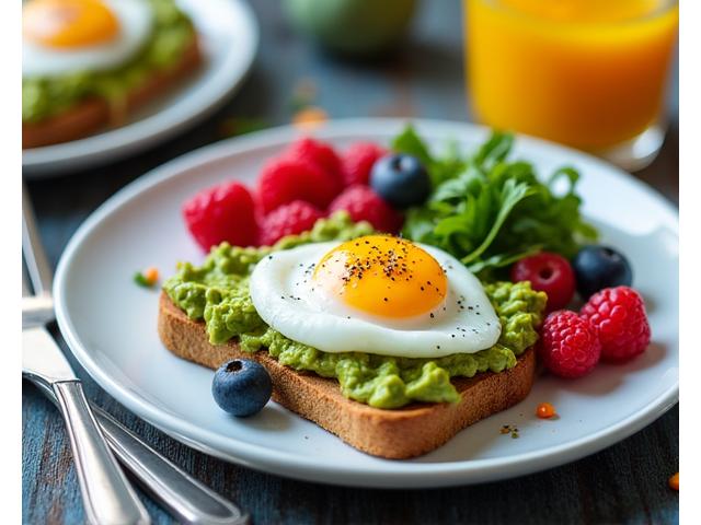 신선한 과일과 채소로 장식된 푸짐한 브런치 플레이트